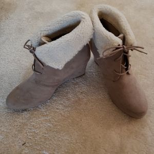 Tan wedge suede bootie